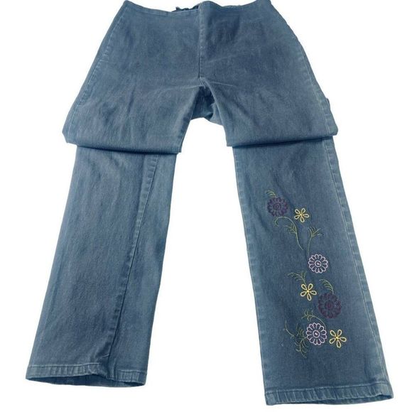 Vintage Denim - VINTAGE Jeans Embroidered Stretch Hands Up Straight Leg Gray Festival Small